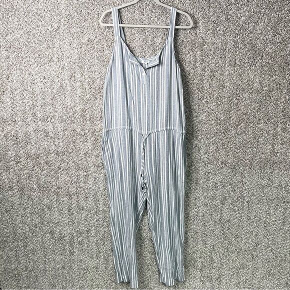 Rails Jumpsuit Women’s Large Brooklyn Gray Caldas Striped Linen Blend Sleeveless - Picture 2 of 12